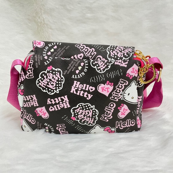 $20 Super Cute Hello Kitty with Writing Black Hand/Body Bag with Double Zipper - Picture 5 of 5